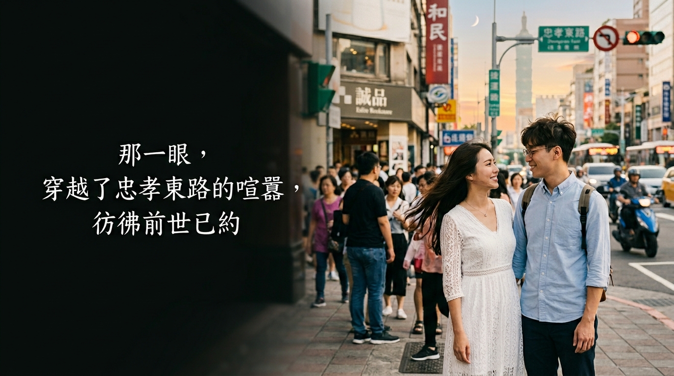 那一眼，穿越了忠孝東路的喧囂，彷彿前世已約